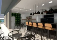 Área gourmet moderna integrada com varanda e bancada de bar — Grand Sublime Residence